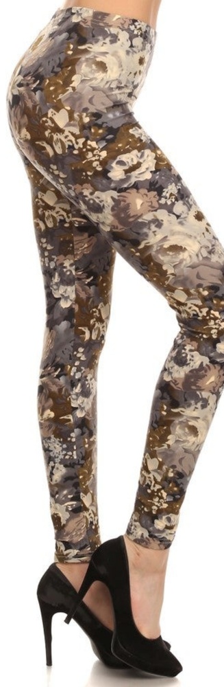 Classy Susie Floral Leggings (Grey/Olive)